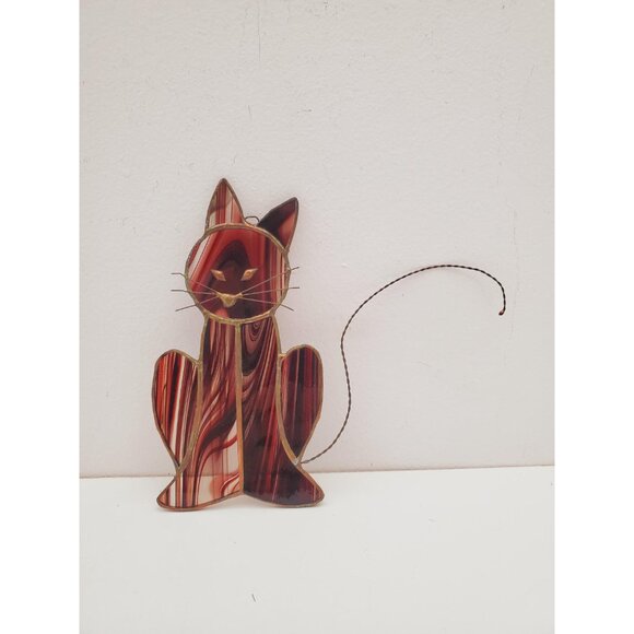 Dreamy Cat - Stained Glass handmade suncatcher, gorgeous maroon colour, cute, - Picture 2 of 10